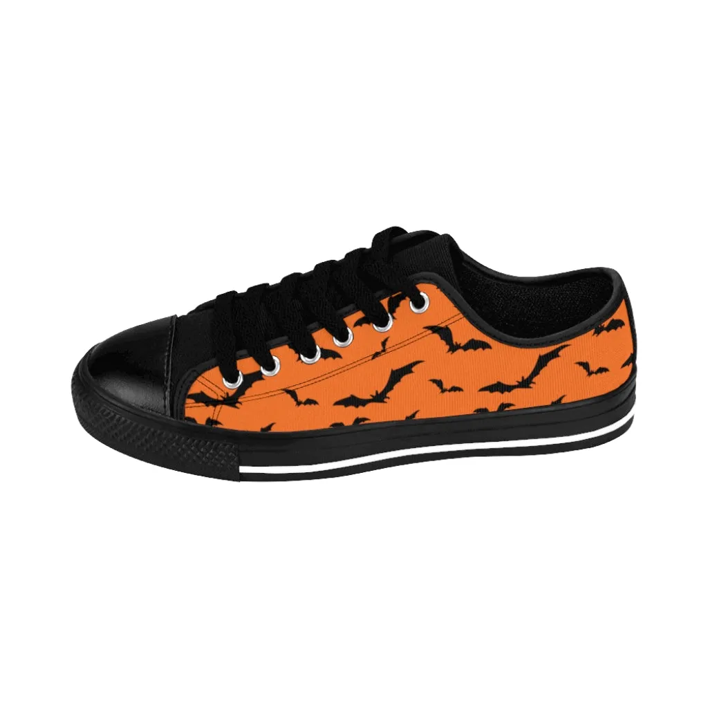 Halloween Orange Flying Bats Women's Sneakers