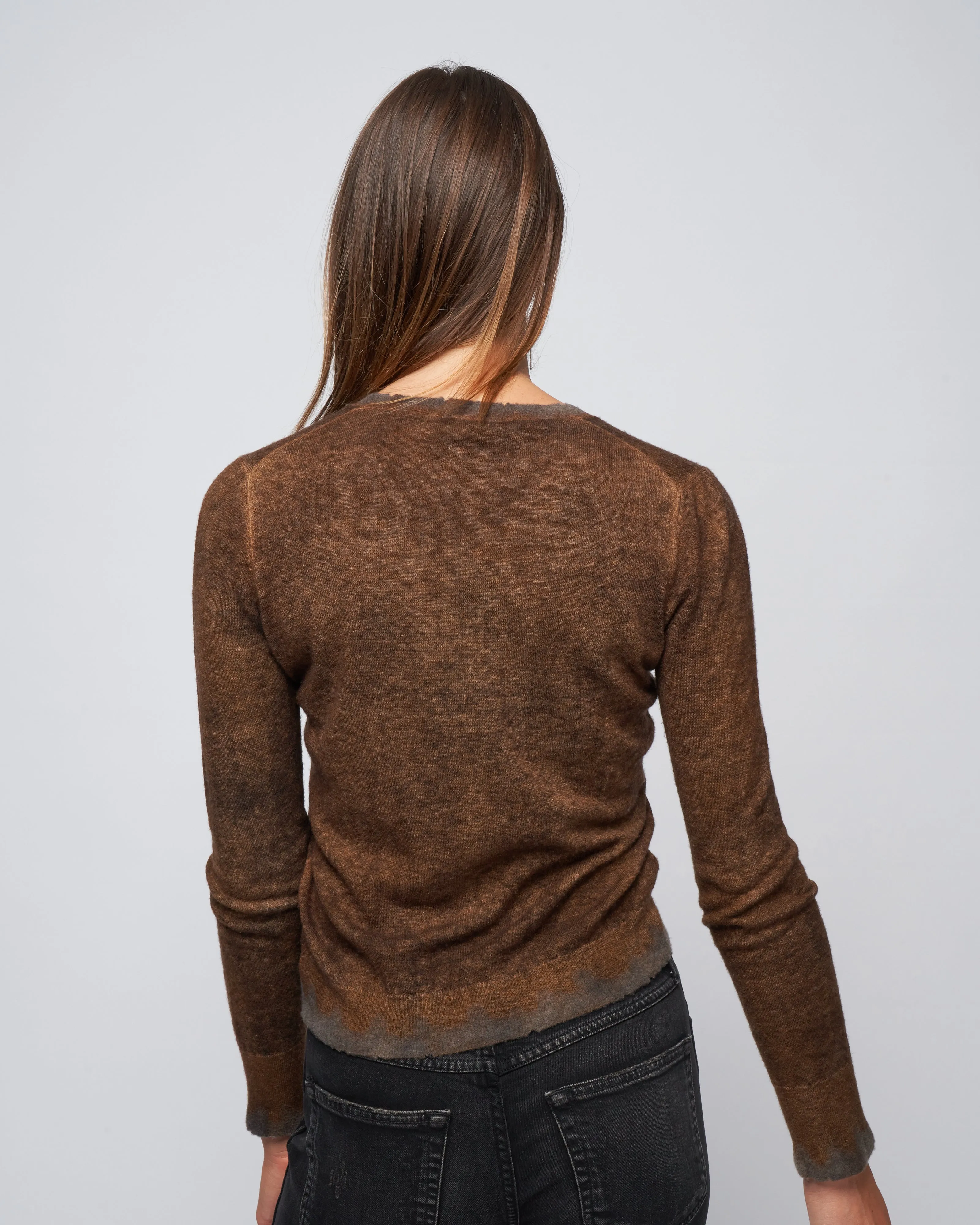 hand painted ultralight cashmere wool v neck - cioccolato