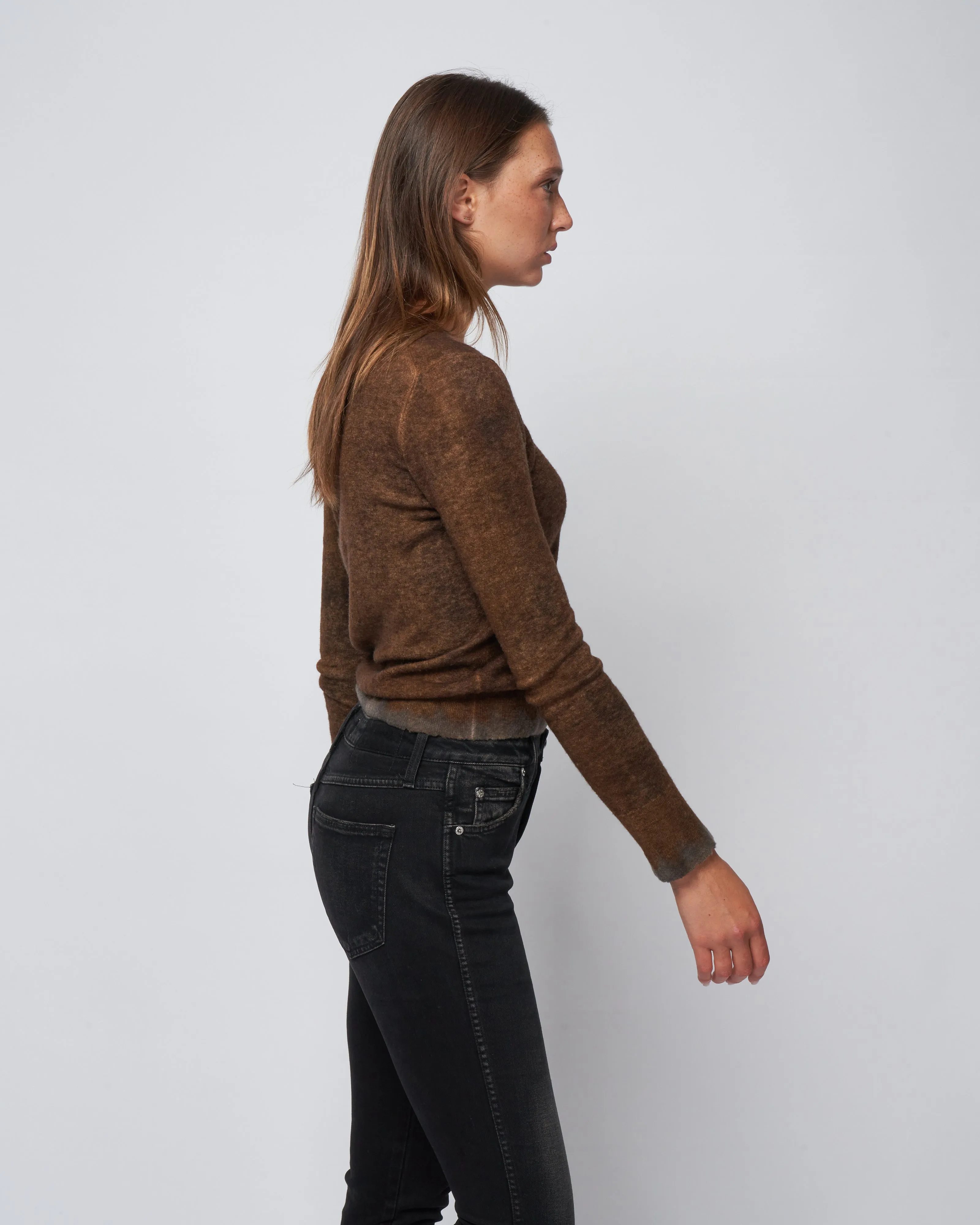 hand painted ultralight cashmere wool v neck - cioccolato