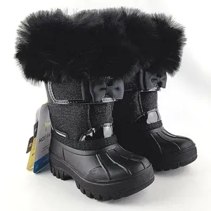 HOT PAWS Youth Girls Black  Faux Fur Sparkles Winter Waterproof Boots -30°C Sz 6