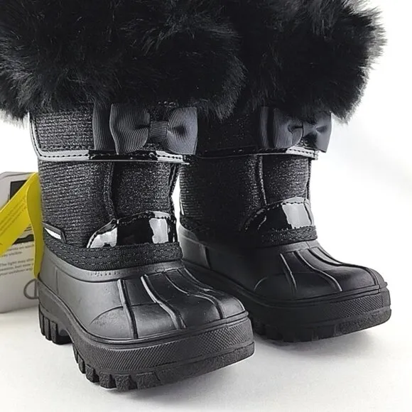 HOT PAWS Youth Girls Black  Faux Fur Sparkles Winter Waterproof Boots -30°C Sz 6