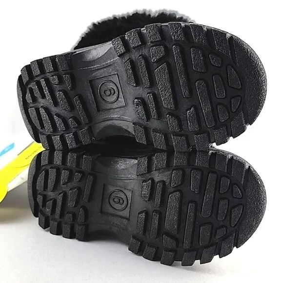HOT PAWS Youth Girls Black  Faux Fur Sparkles Winter Waterproof Boots -30°C Sz 6