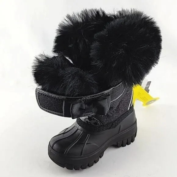 HOT PAWS Youth Girls Black  Faux Fur Sparkles Winter Waterproof Boots -30°C Sz 6