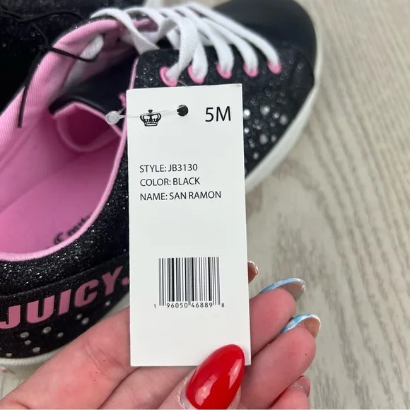 Juicy Couture Big Girls San Ramon Glitter Lace-Up Sneakers 5M Black $60