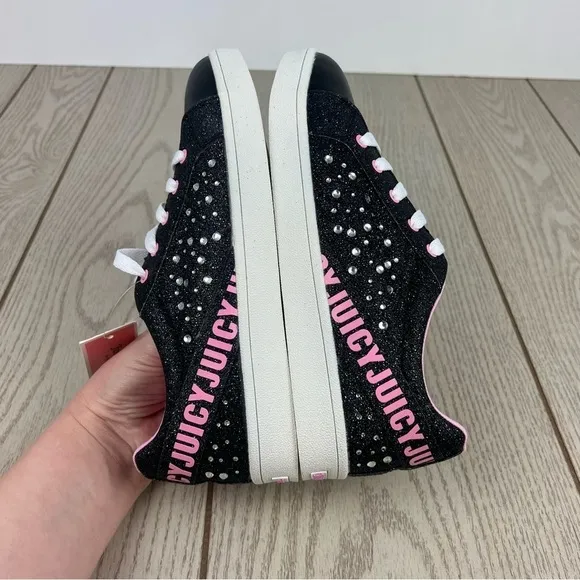 Juicy Couture Big Girls San Ramon Glitter Lace-Up Sneakers 5M Black $60