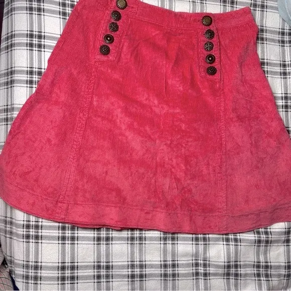 Just Cavalli Coral Corduroy Cotton Viscose Metal Button Detail Fit&amp;Flare Skirt 4