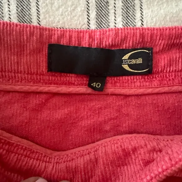 Just Cavalli Coral Corduroy Cotton Viscose Metal Button Detail Fit&amp;Flare Skirt 4