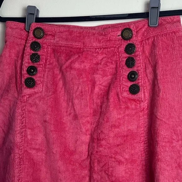Just Cavalli Coral Corduroy Cotton Viscose Metal Button Detail Fit&amp;Flare Skirt 4