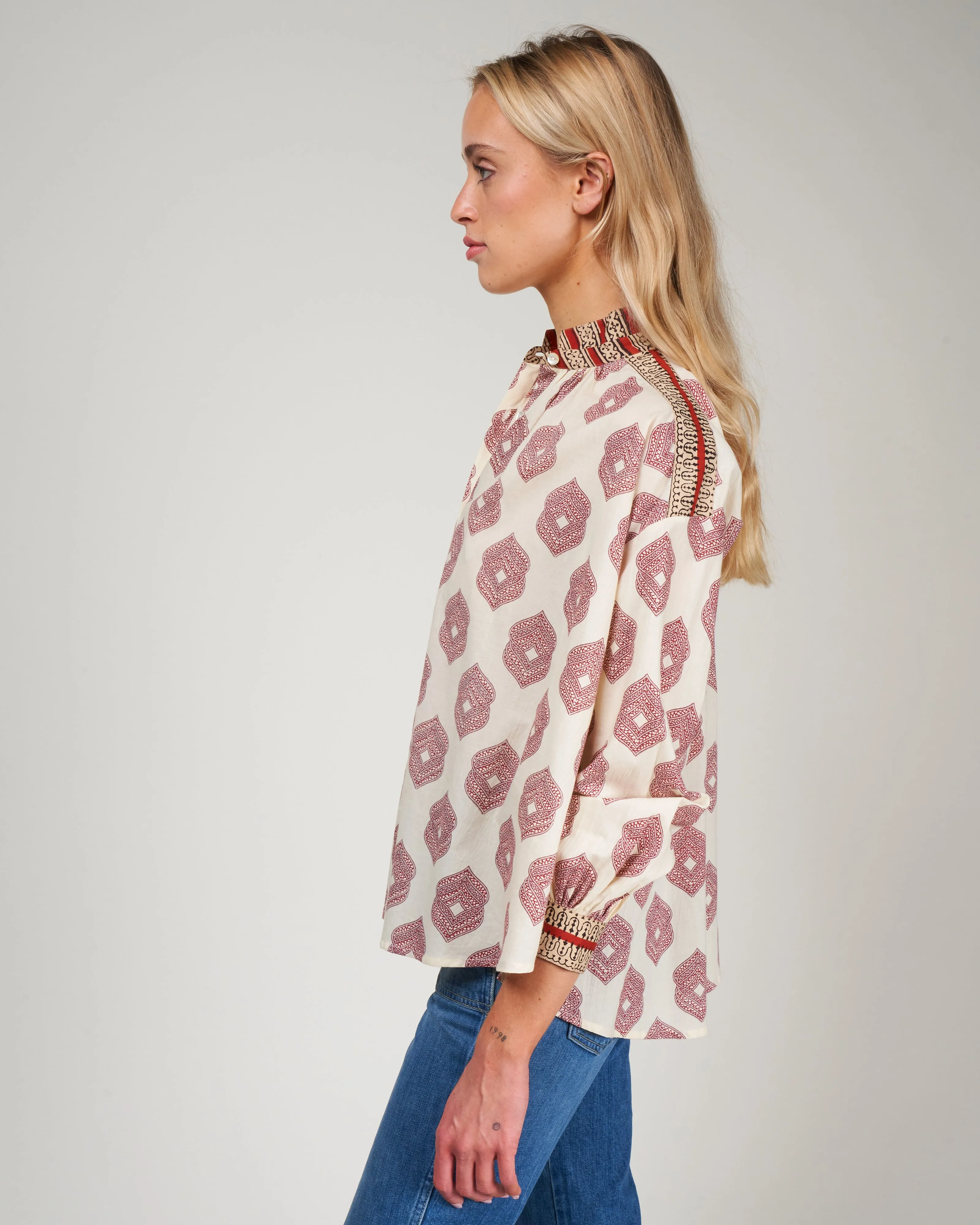 kiki red orchid shirt - ecru/white red orchid
