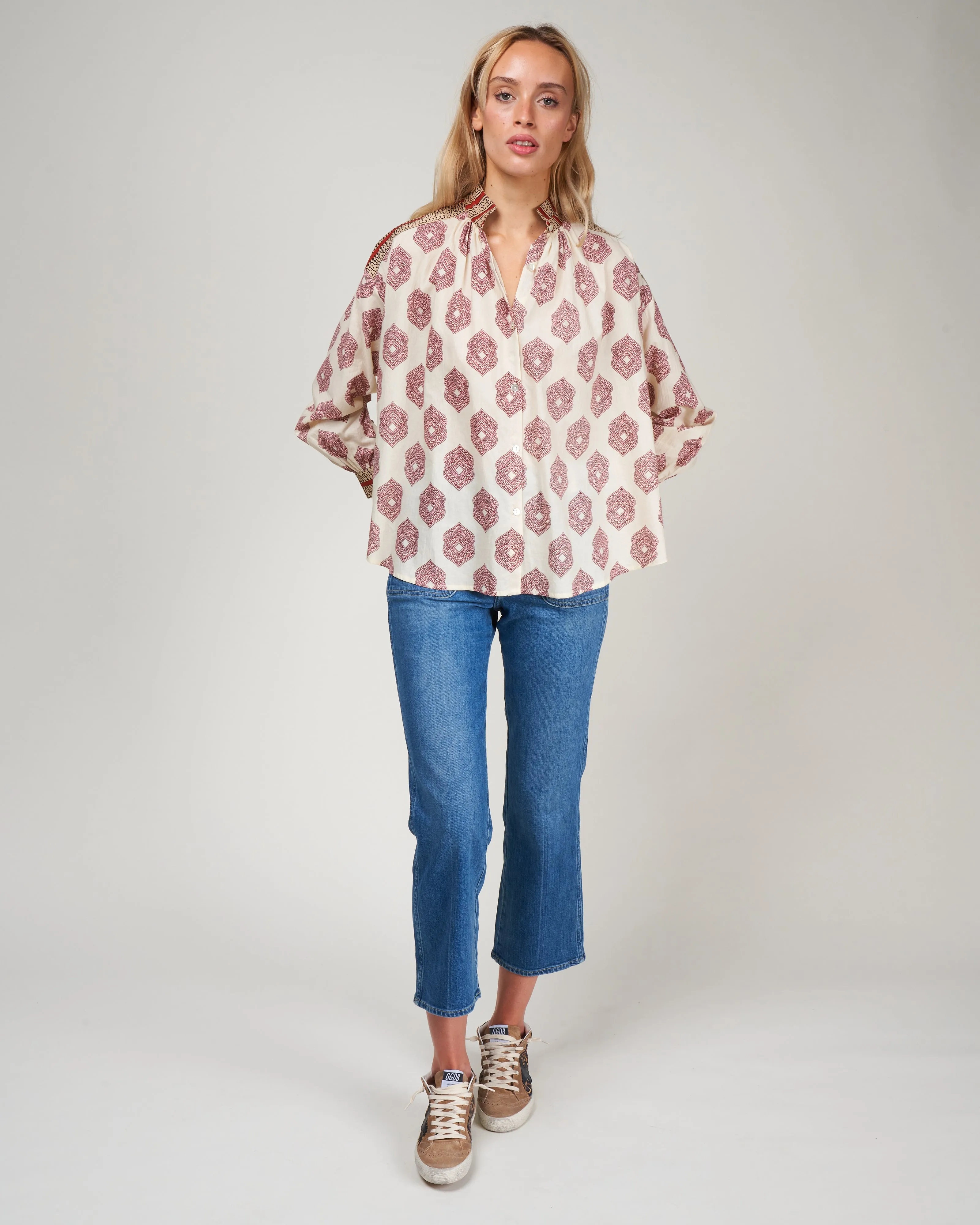 kiki red orchid shirt - ecru/white red orchid