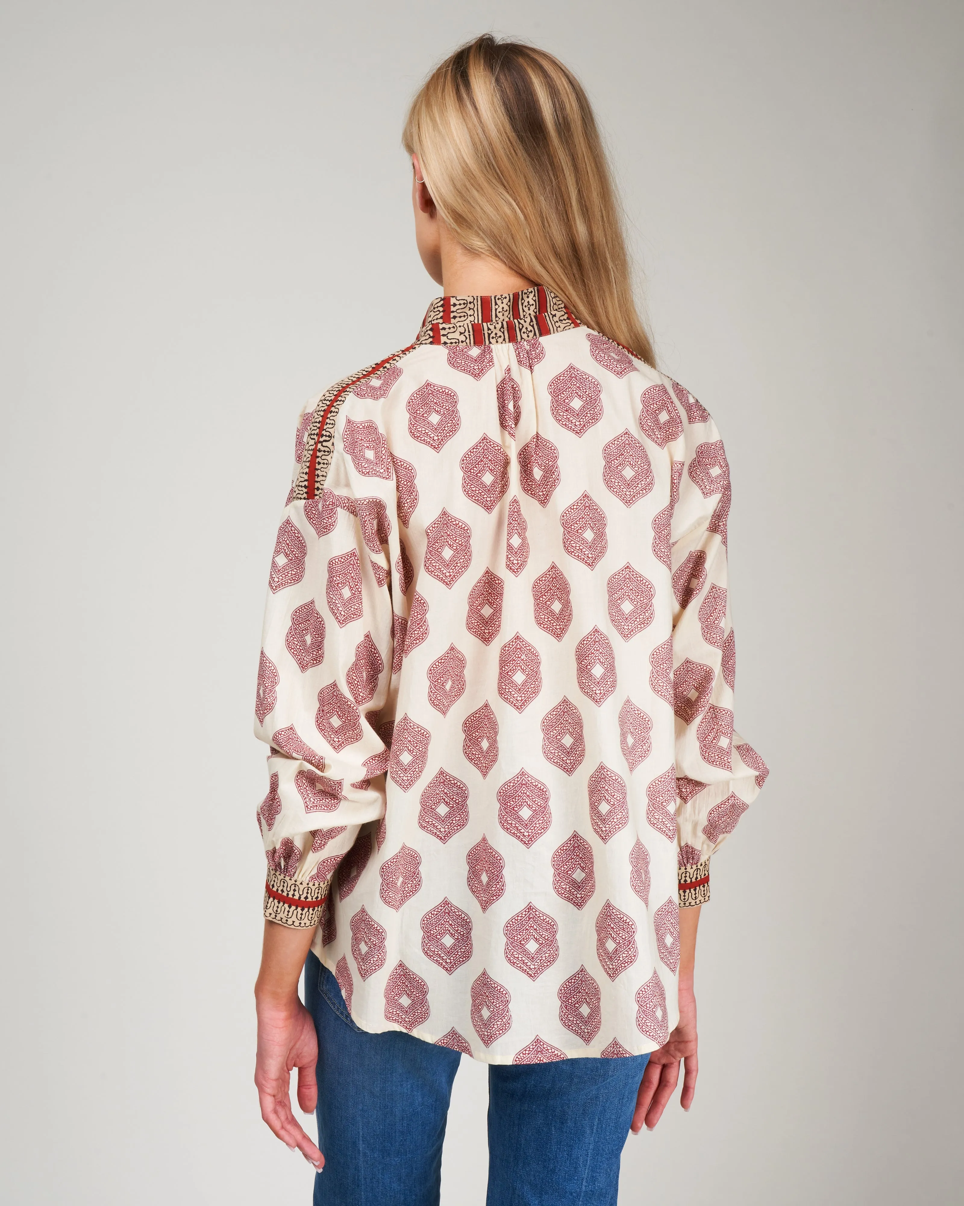 kiki red orchid shirt - ecru/white red orchid