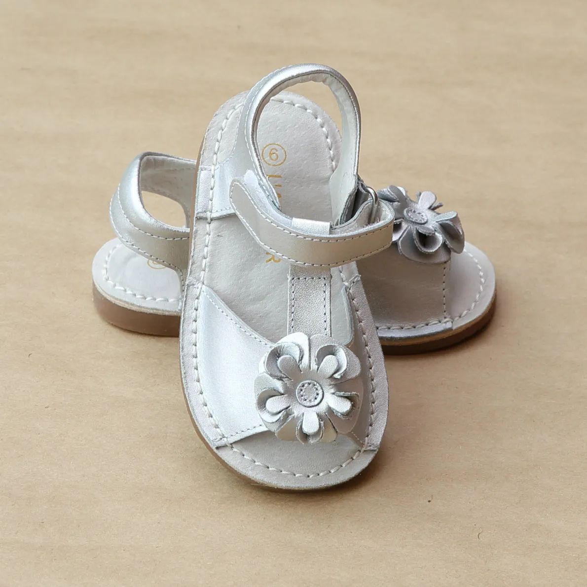L'Amour Girls T-Strap Flower Open Toe Sandal
