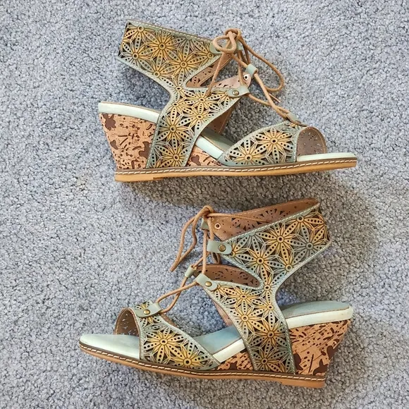 L'ARTISTE Vanessa wedge lace-up Sandal Size 38 or US 7 Color sky blue