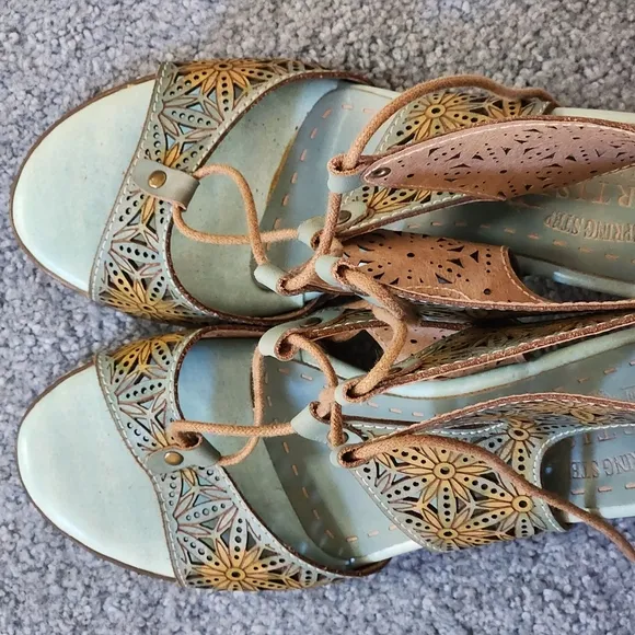 L'ARTISTE Vanessa wedge lace-up Sandal Size 38 or US 7 Color sky blue
