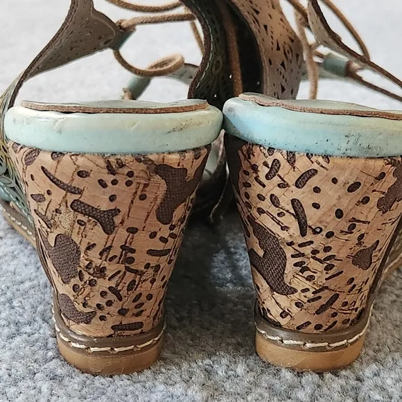 L'ARTISTE Vanessa wedge lace-up Sandal Size 38 or US 7 Color sky blue