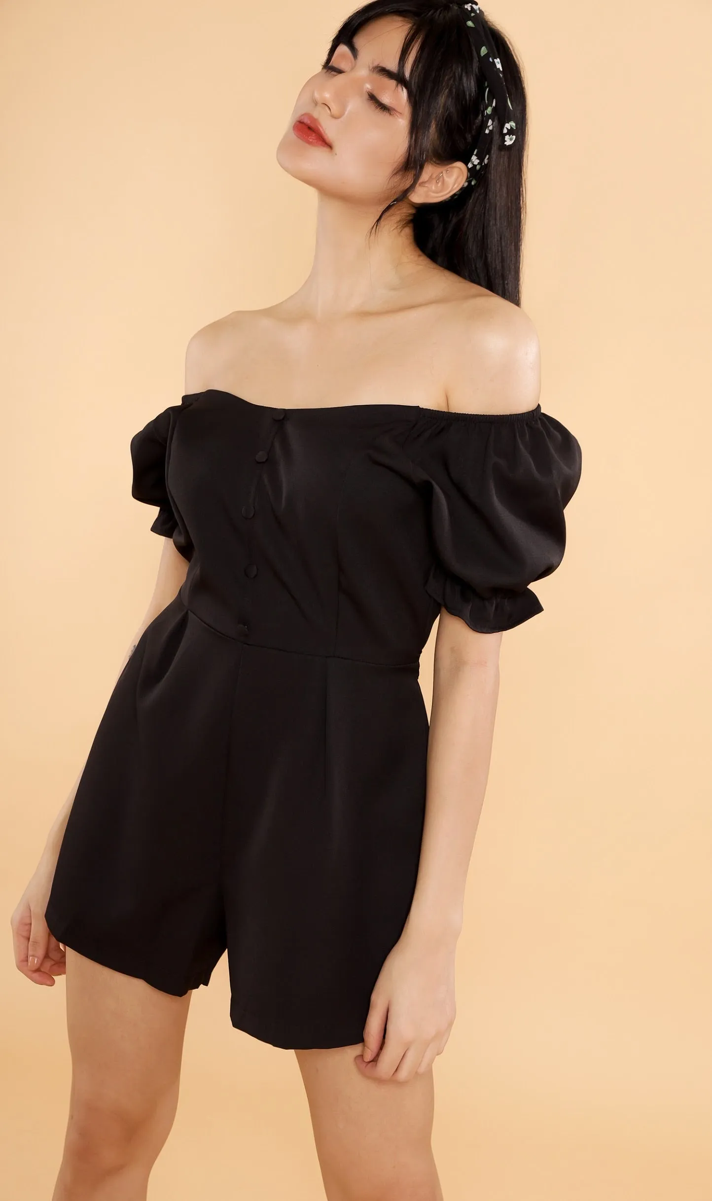 LULU Puff-Sleeve Romper (Black)