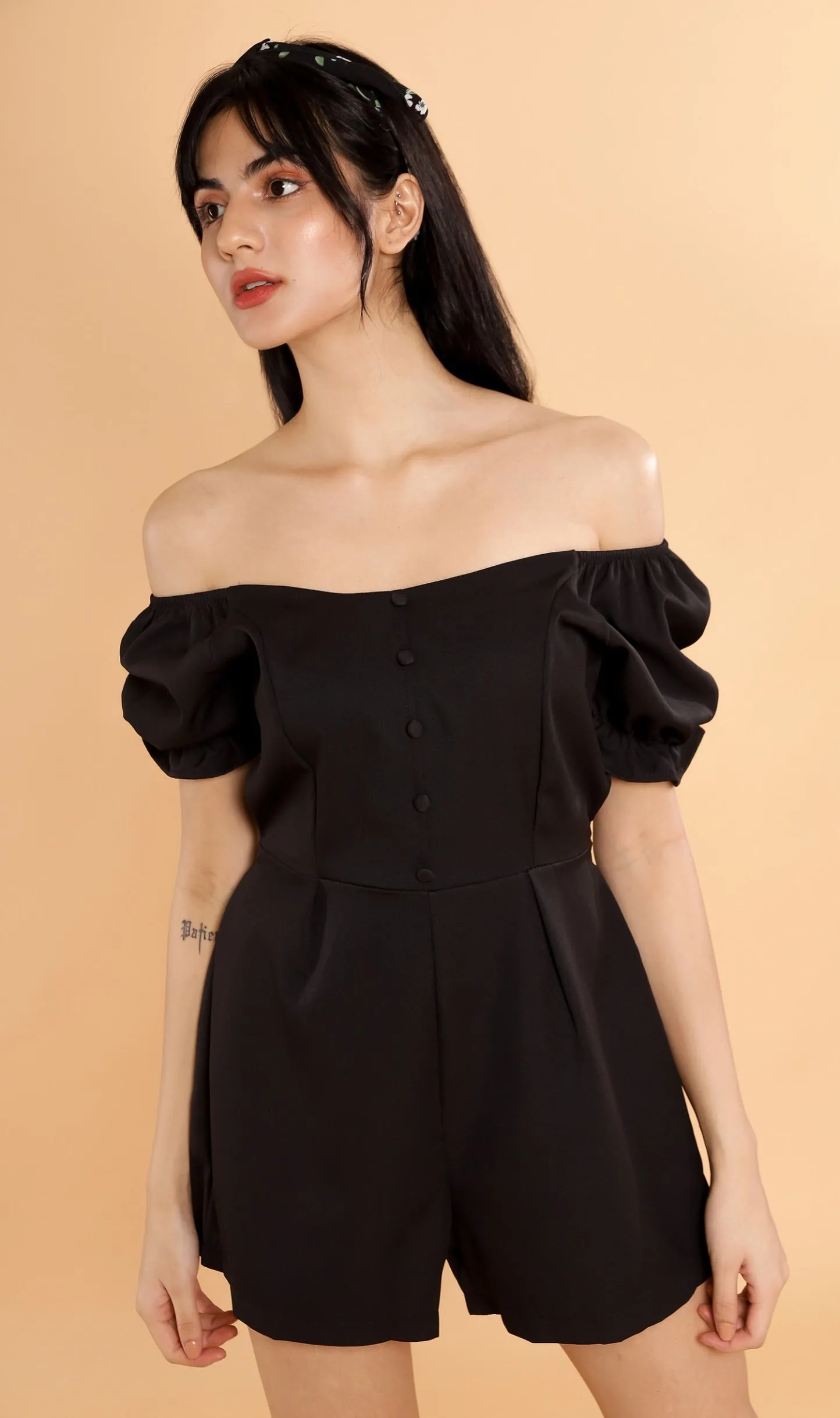 LULU Puff-Sleeve Romper (Black)