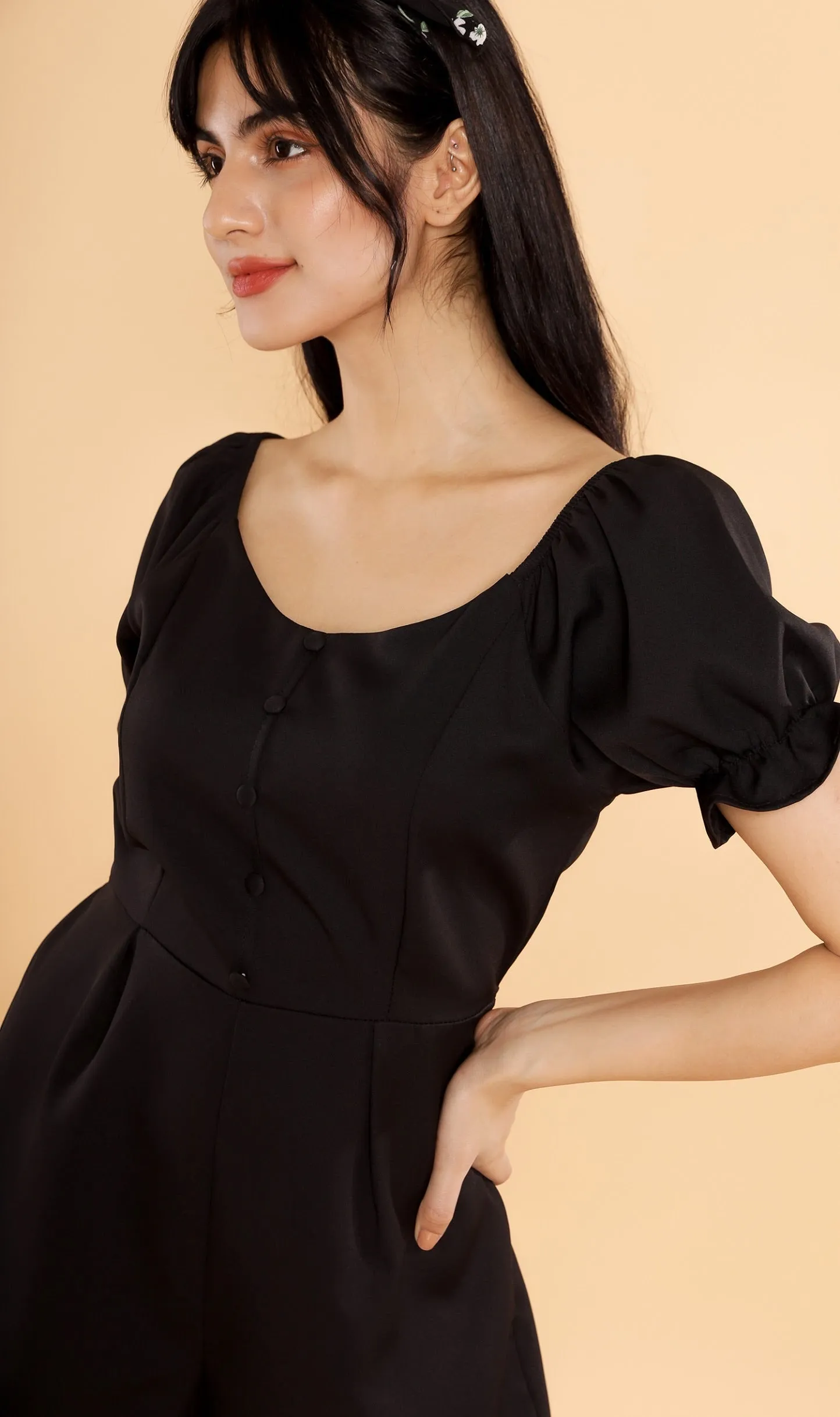 LULU Puff-Sleeve Romper (Black)