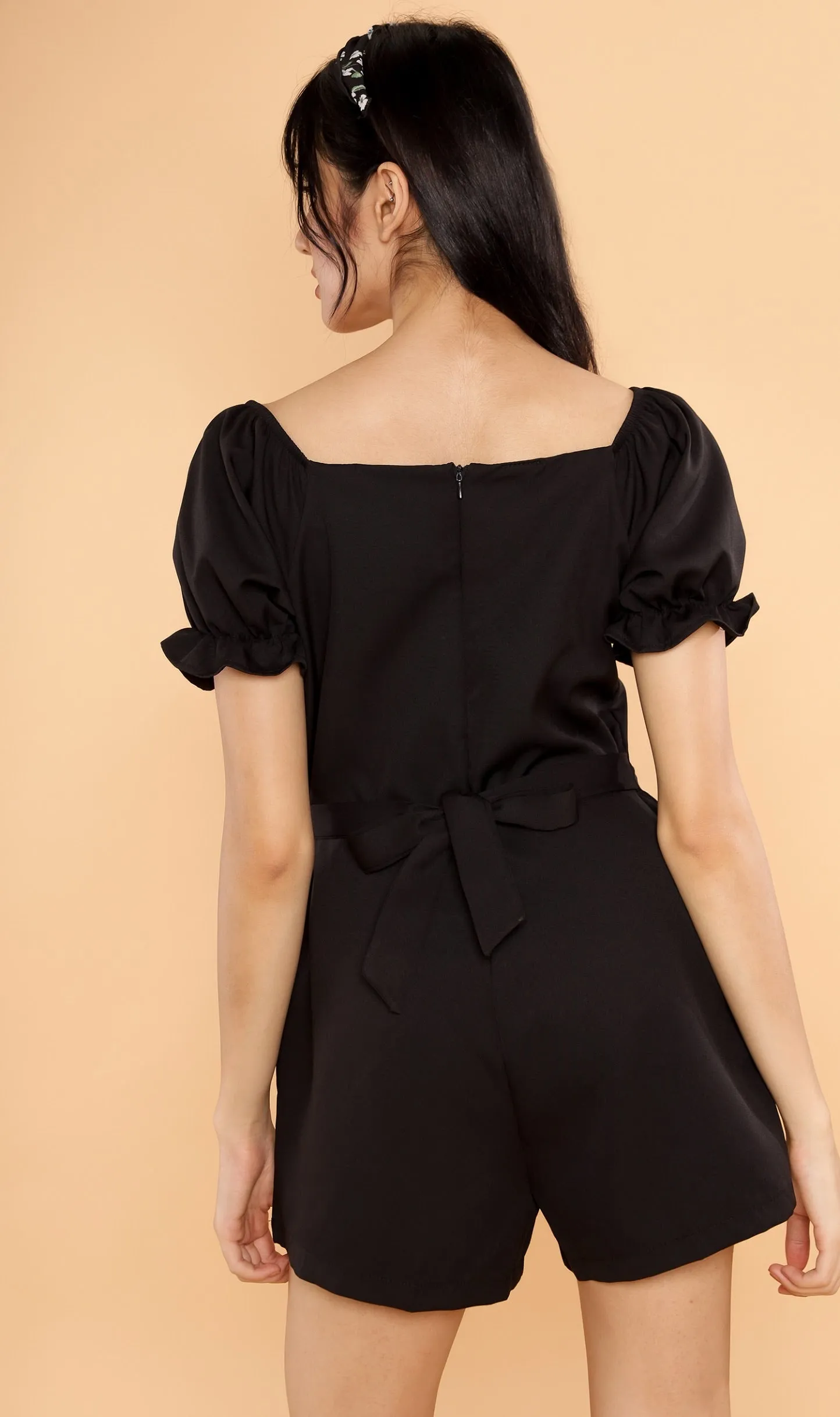 LULU Puff-Sleeve Romper (Black)
