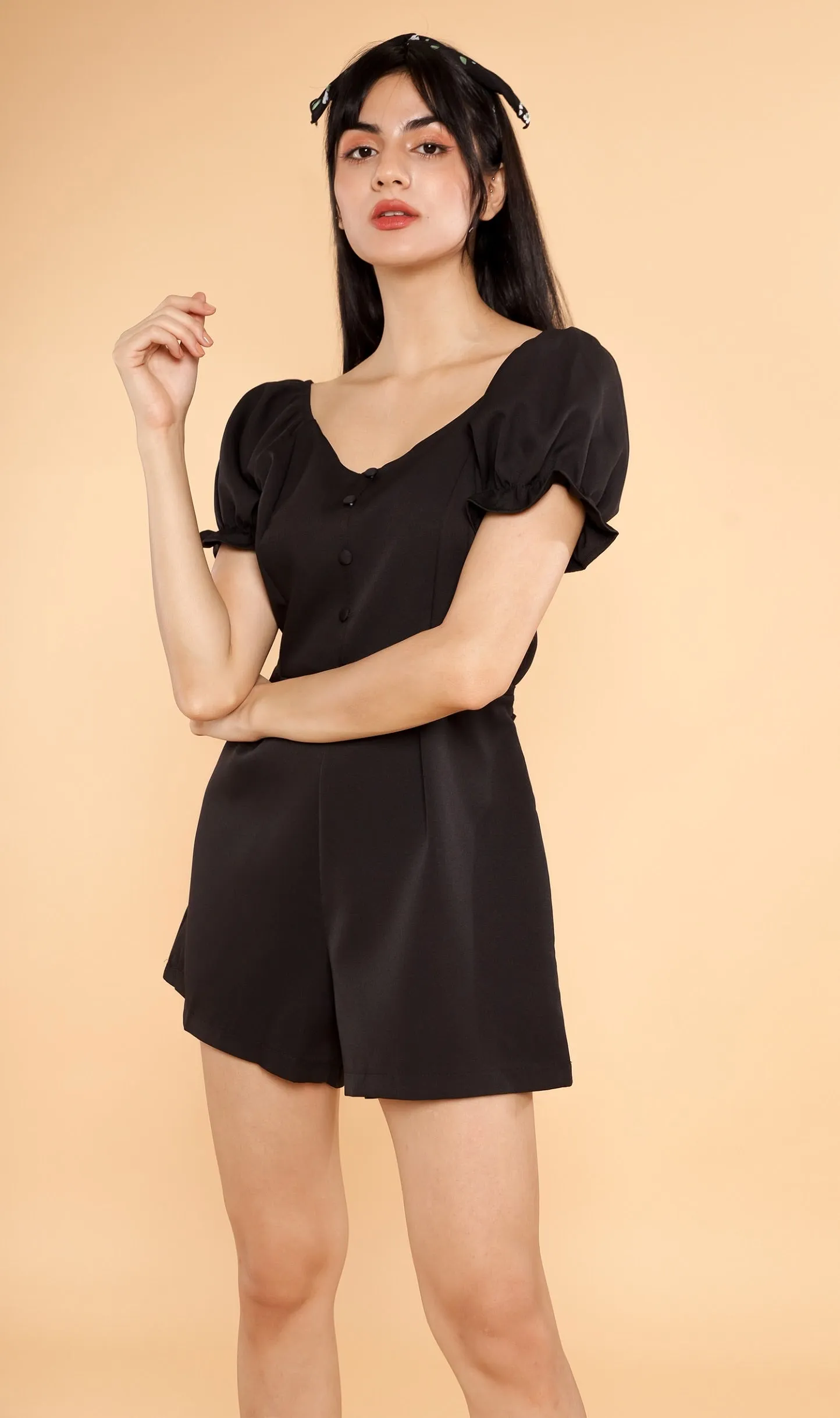 LULU Puff-Sleeve Romper (Black)