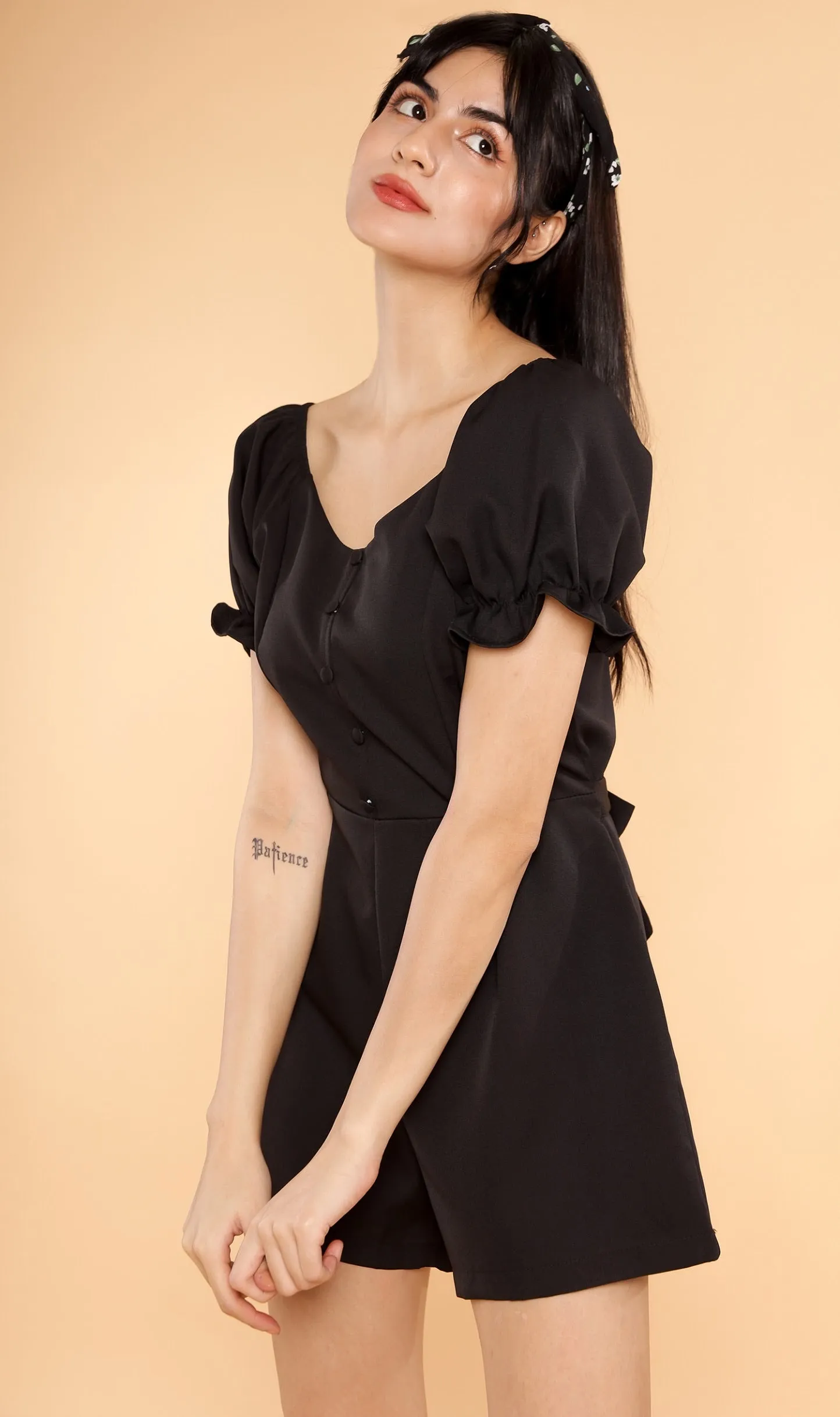 LULU Puff-Sleeve Romper (Black)