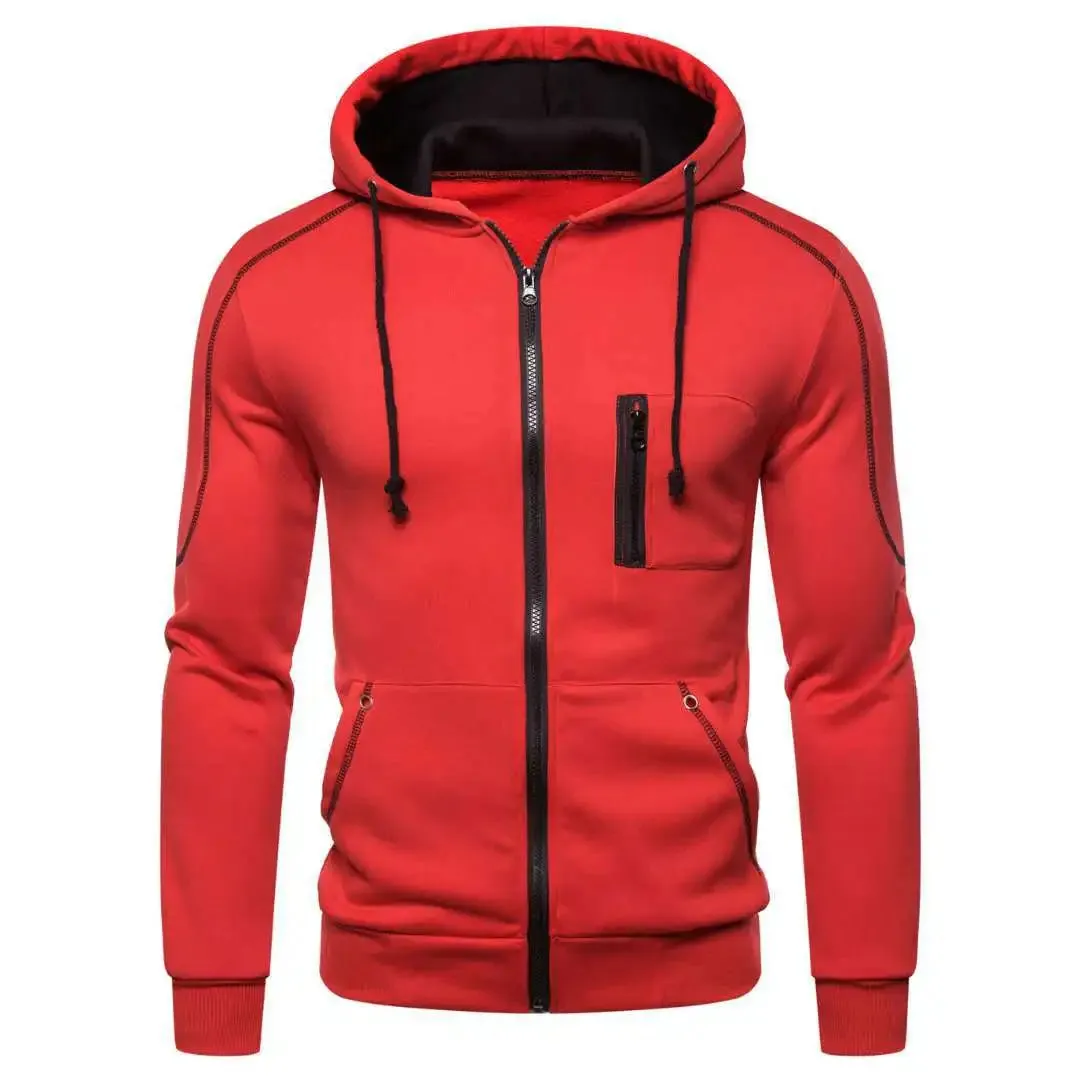 Men's Color Block Hoodie - Black/White/Army Green/Red - Casual Winter Fleece Sweatshirt