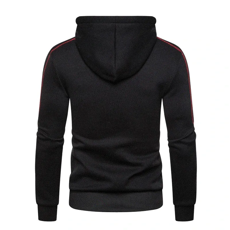 Men's Color Block Hoodie - Black/White/Army Green/Red - Casual Winter Fleece Sweatshirt