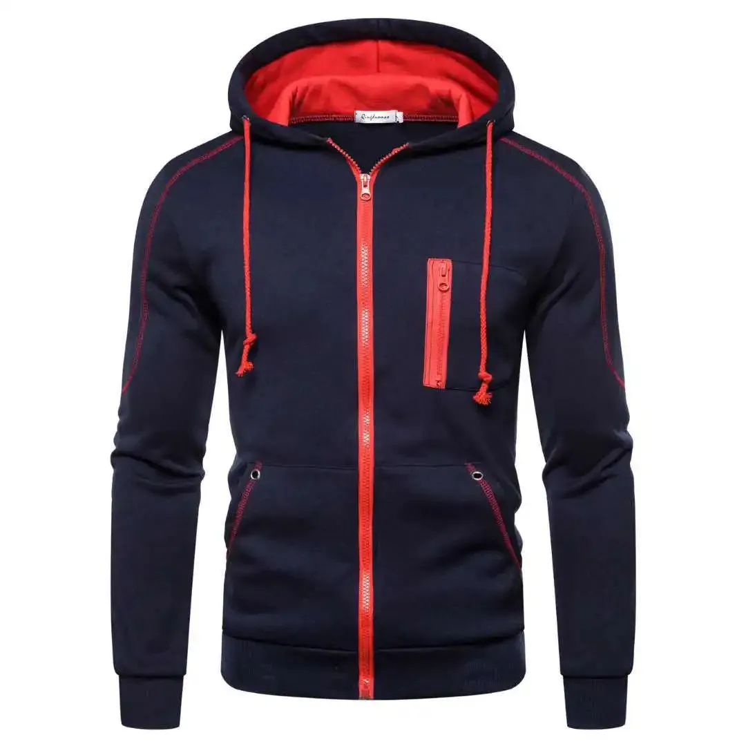 Men's Color Block Hoodie - Black/White/Army Green/Red - Casual Winter Fleece Sweatshirt