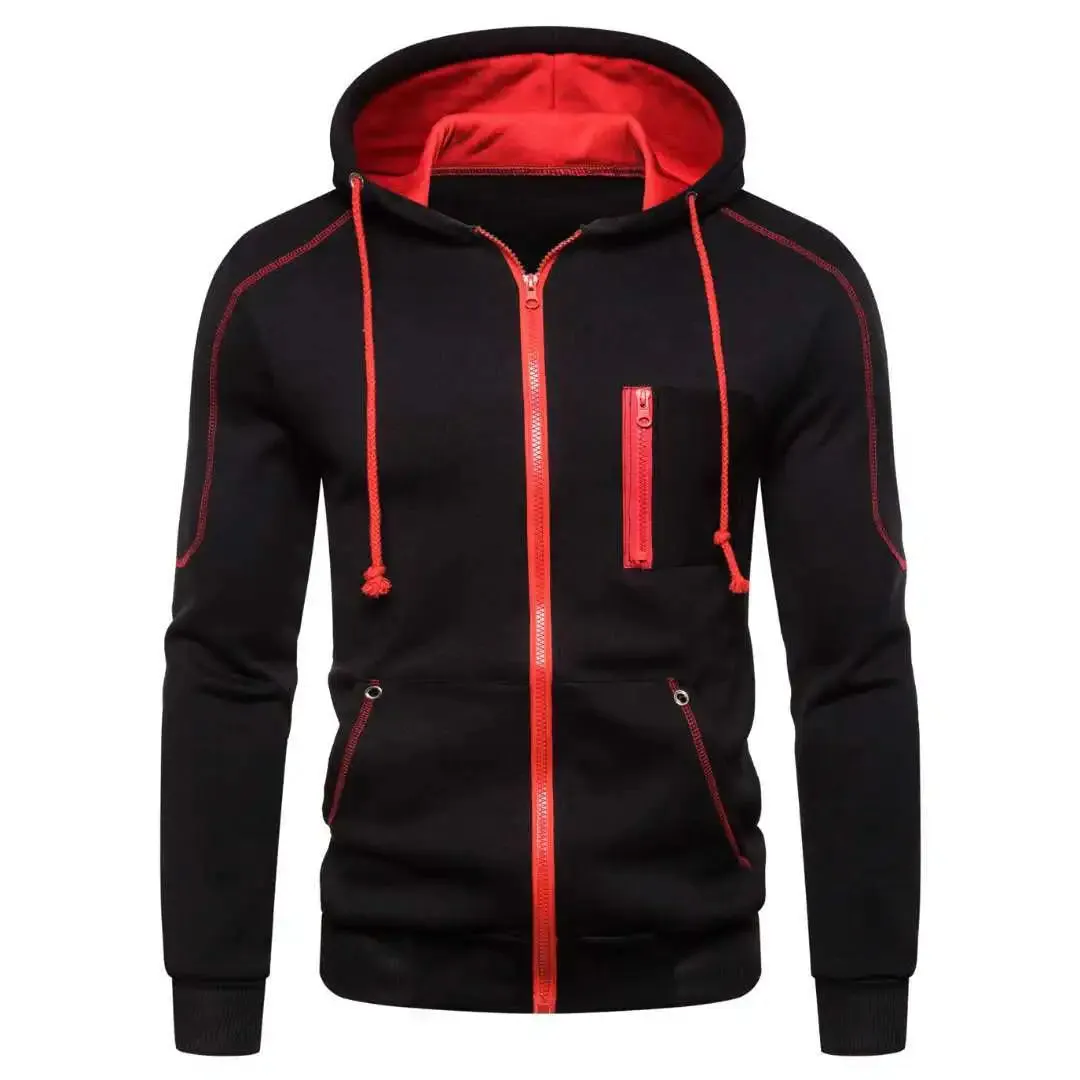 Men's Color Block Hoodie - Black/White/Army Green/Red - Casual Winter Fleece Sweatshirt