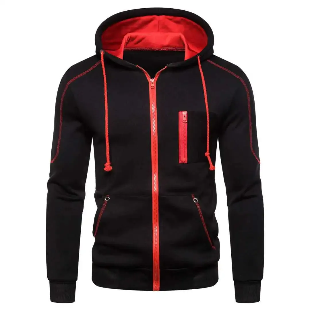 Men's Color Block Hoodie - Black/White/Army Green/Red - Casual Winter Fleece Sweatshirt