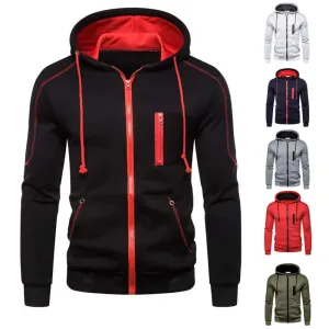Men's Color Block Hoodie - Black/White/Army Green/Red - Casual Winter Fleece Sweatshirt
