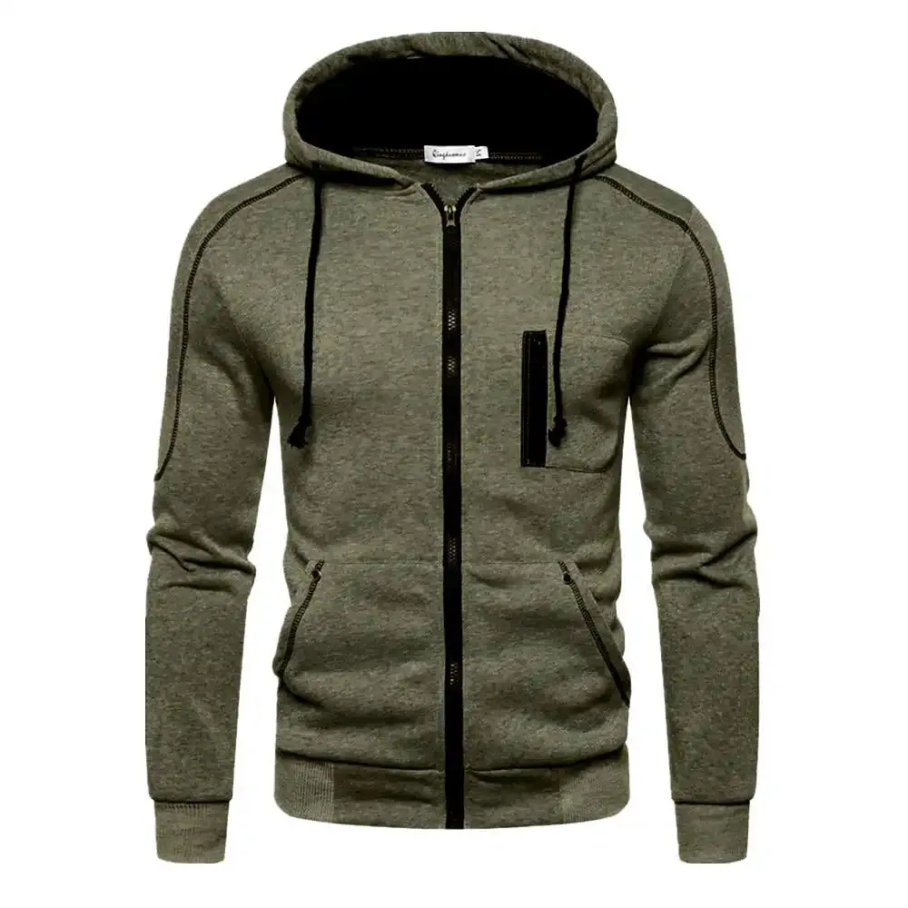 Men's Color Block Hoodie - Black/White/Army Green/Red - Casual Winter Fleece Sweatshirt