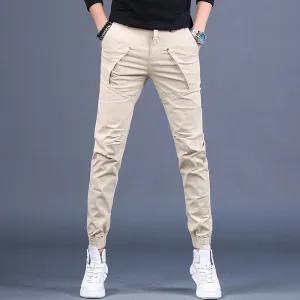Men's Cotton Khaki Pencil Pants - Fashion Casual Slim Fit Trousers