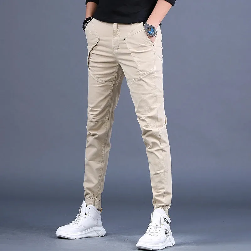 Men's Cotton Khaki Pencil Pants - Fashion Casual Slim Fit Trousers
