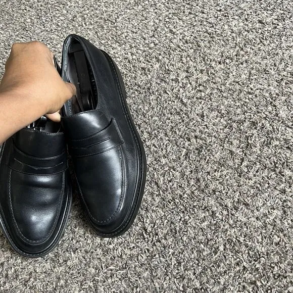 Mephisto Air Jet Leather Penny Loafers Men US 9 Black Slip-On 100% Caoutchouc