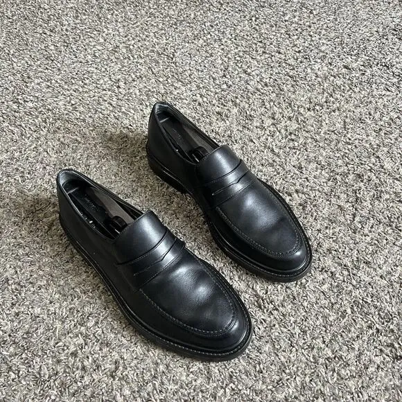 Mephisto Air Jet Leather Penny Loafers Men US 9 Black Slip-On 100% Caoutchouc