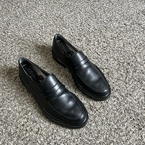 Mephisto Air Jet Leather Penny Loafers Men US 9 Black Slip-On 100% Caoutchouc