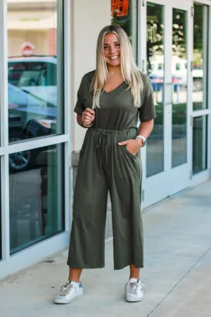 Moving Fast Olive Jumpsuit