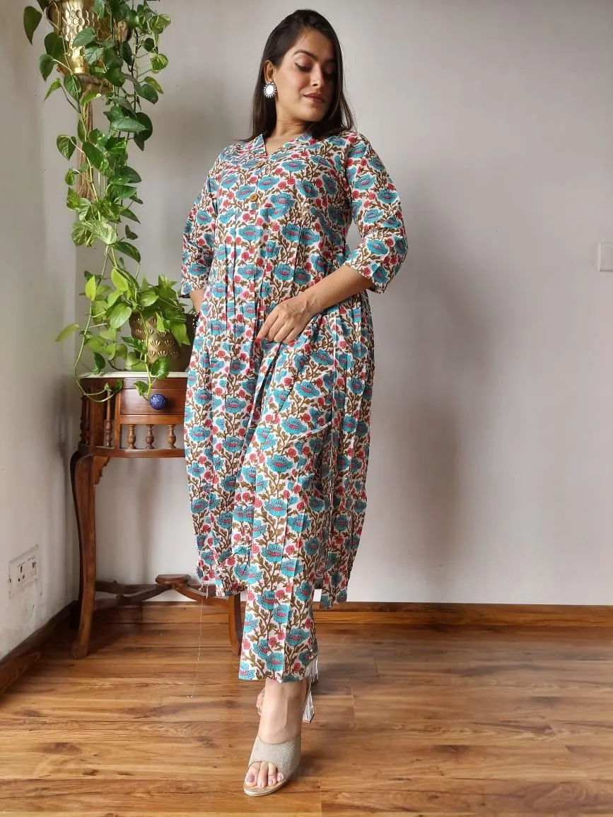 Multicolor Floral Bagru print Naira Cut Suit Set