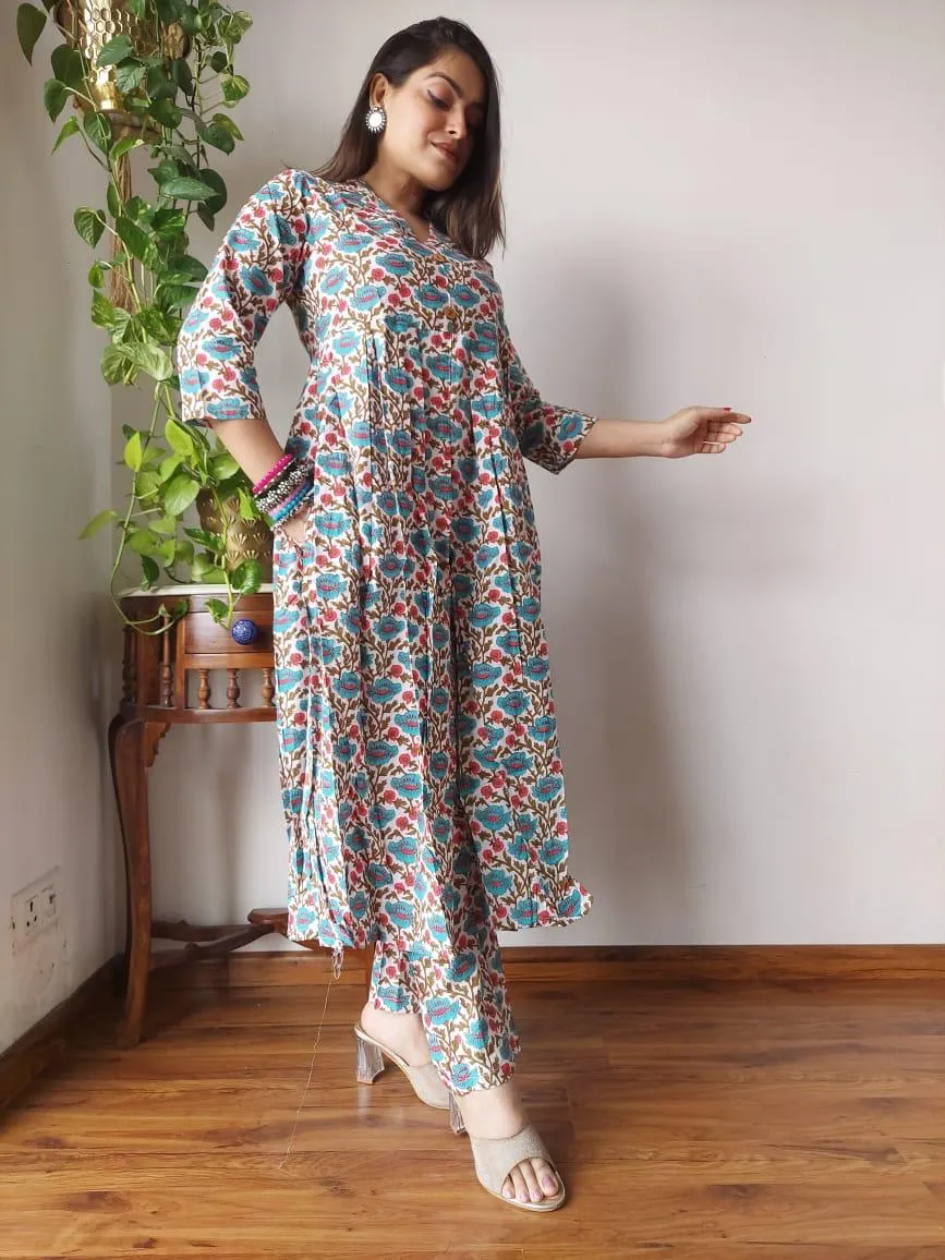 Multicolor Floral Bagru print Naira Cut Suit Set