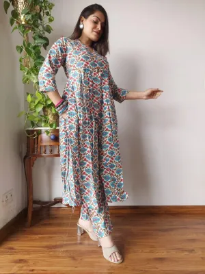 Multicolor Floral Bagru print Naira Cut Suit Set