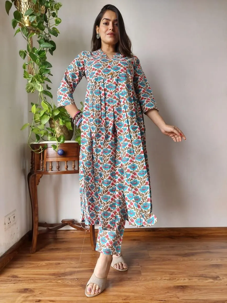 Multicolor Floral Bagru print Naira Cut Suit Set