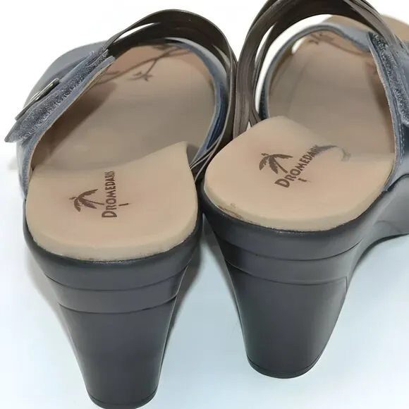 NEW Dromedaris Navy Blue Bronze Copper Leather Comfort Wedges Sandals 36 5.5-6