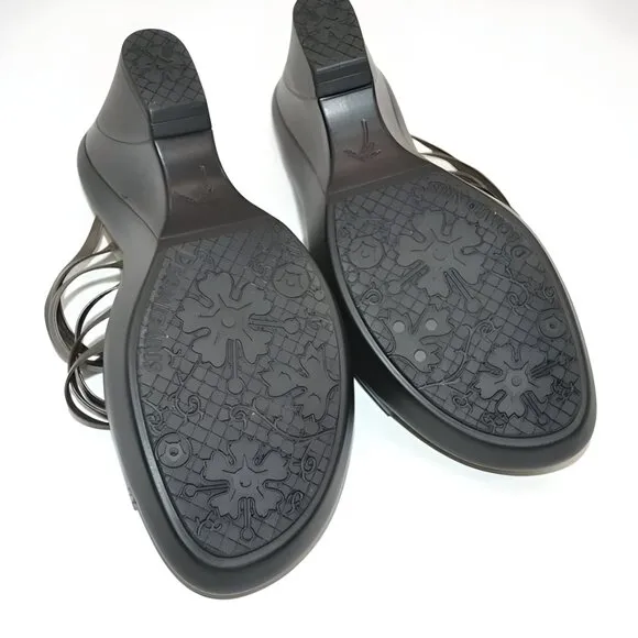NEW Dromedaris Navy Blue Bronze Copper Leather Comfort Wedges Sandals 36 5.5-6