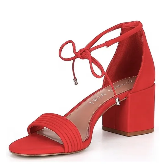 NEW Gianni Bini Rhiaann Suede Ankle Tie Block Heel Sandals in Santorini Red