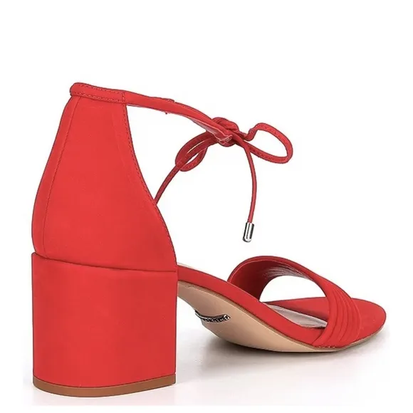 NEW Gianni Bini Rhiaann Suede Ankle Tie Block Heel Sandals in Santorini Red