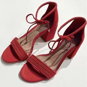 NEW Gianni Bini Rhiaann Suede Ankle Tie Block Heel Sandals in Santorini Red