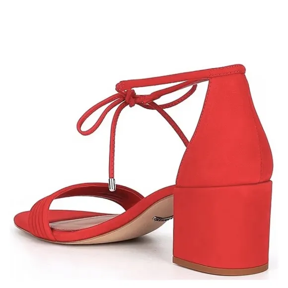NEW Gianni Bini Rhiaann Suede Ankle Tie Block Heel Sandals in Santorini Red