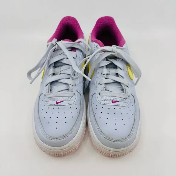 Nike Air Force 1 Football Gray/Citron/Pink Kids US Sz 4Y Lace-Up Sneakers Logo