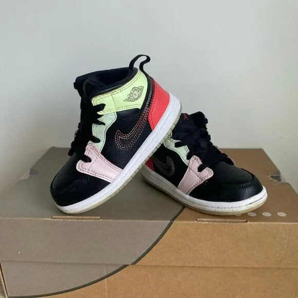 Nike Air Jordan 1 Mid Glow in Dark Toddler Sneakers AV5172-076 - SZ 8 C